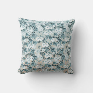 Blue Peach White Floral Throw Pillow