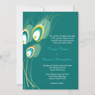 Blue Peacock 5x7 Wedding Invitation