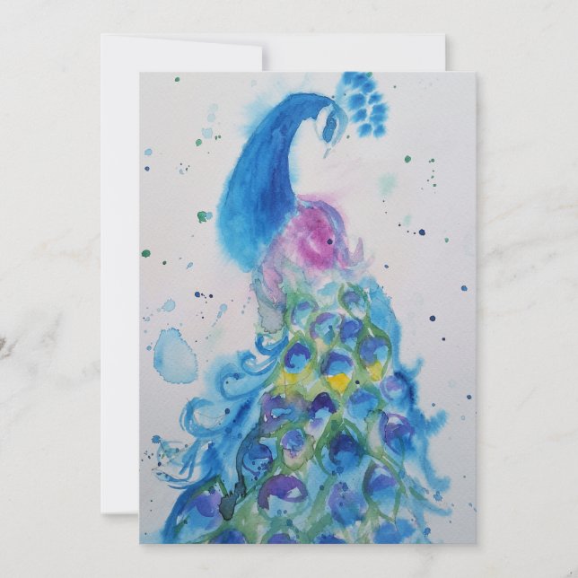 Blue Peacock Art Watercolor Invitation d'anniversa (Devant)