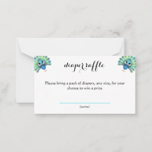 Blue Peacock Baby Shower Diaper Raffle Card