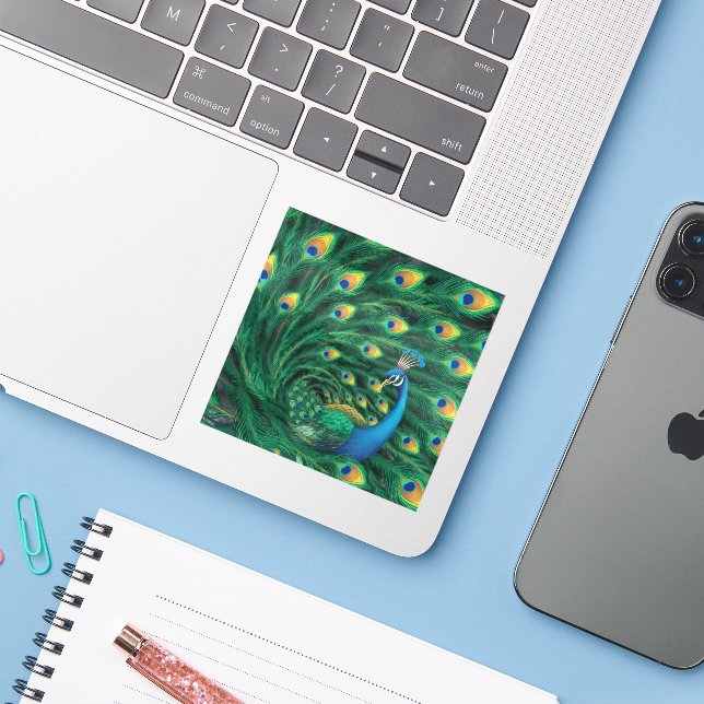 Blue Peacock Bird (Laptop w/ iPhone)