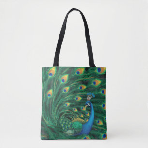 Blue Peacock Bird Tote Bag