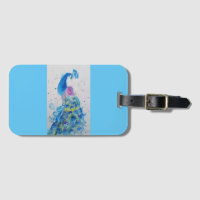 Blue Peacock Bird Watercolour Luggage Tag