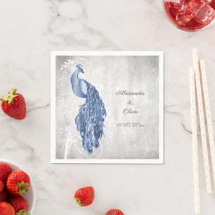 Blue Peacock Bridal Shower Napkins