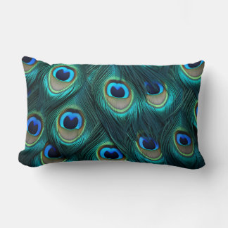 Blue peacock feather  lumbar pillow
