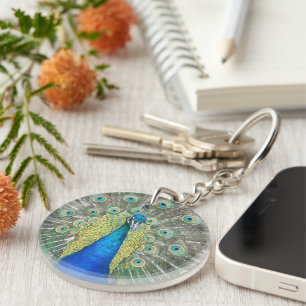 Blue Peacock Feather Plumage Keychain