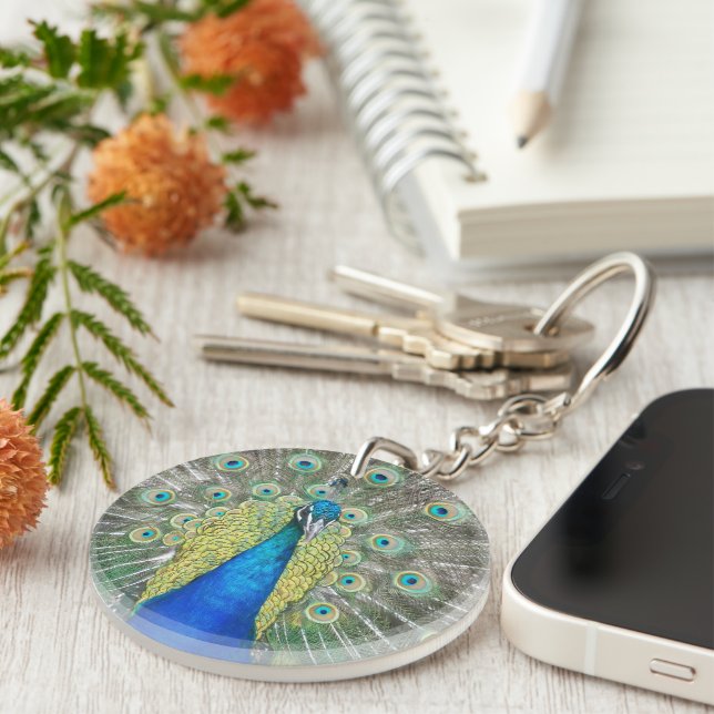 Blue Peacock Feather Plumage Keychain (Front Right)