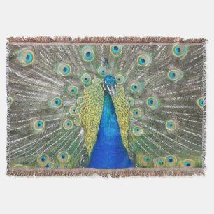 Blue Peacock Feather Plumage Throw Blanket