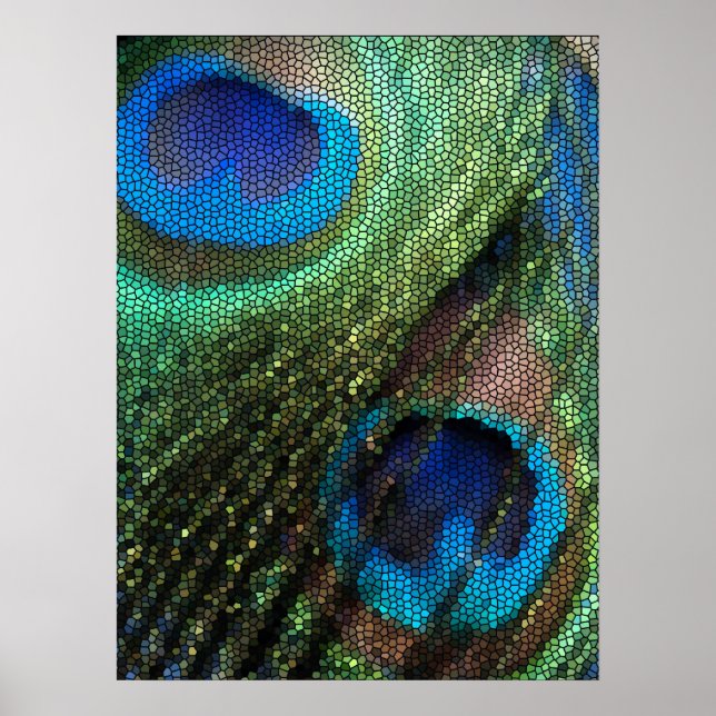 Blue Peacock Feather with Stained Glass Effect Poster (Front)