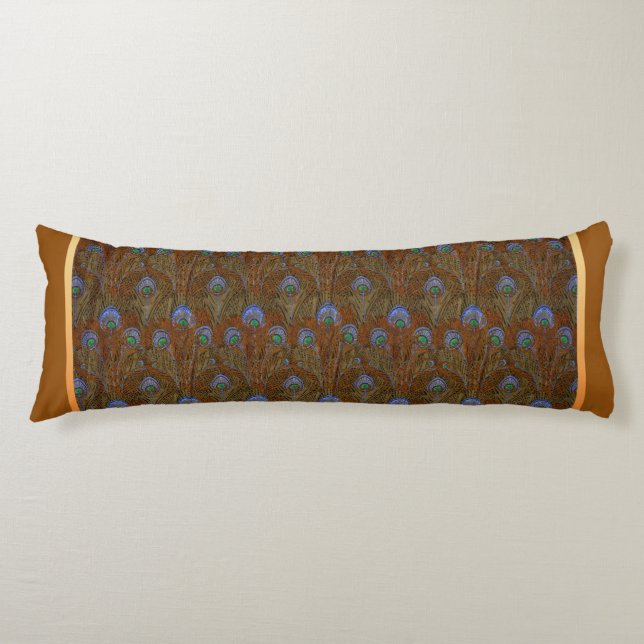 Blue Peacock Feathers Body Pillow (Front)