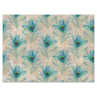 Blue Peacock Feathers on Light Brown Decoupage