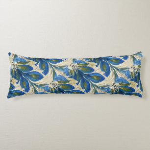 Blue Peacock Feathers Watercolor Hand-painted Body Pillow