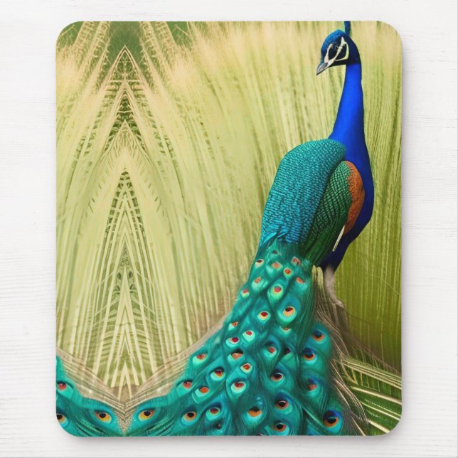 Blue Peacock in grass  Mouse Pad (Front)