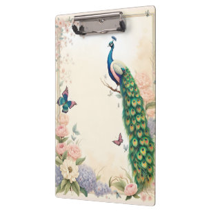 Blue Peacock in Pastel Flower Garden II Clipboard