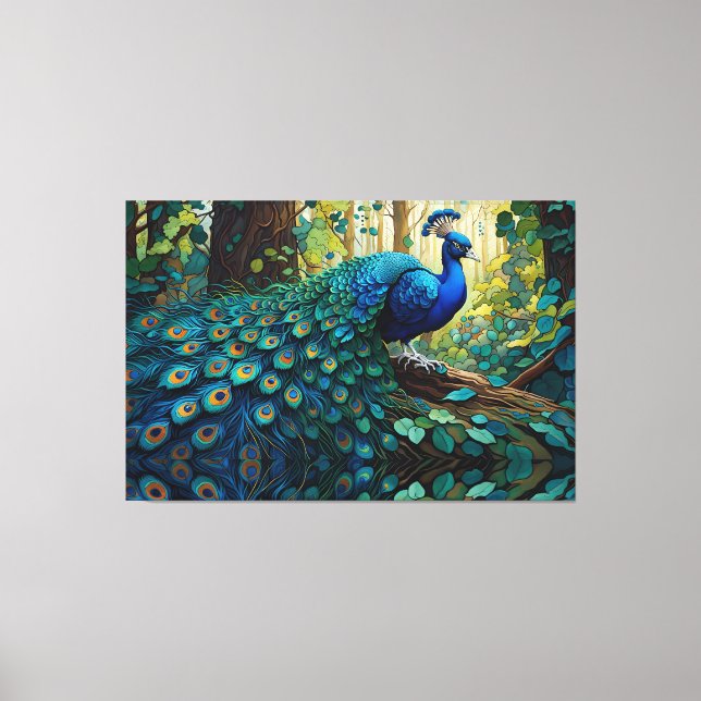 Blue Peacock in the forest Canvas Print (Front)