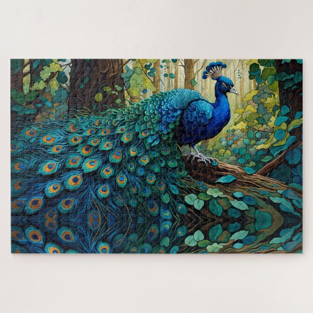 Blue Peacock in the forest Jigsaw Puzzle (Horizontal)