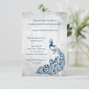 Blue Peacock Leaf Vine Bridal Shower Invite