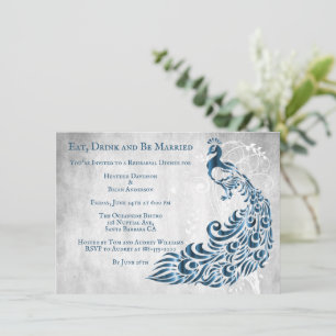 Blue Peacock Leaf Vine Rehearsal Dinner Invite