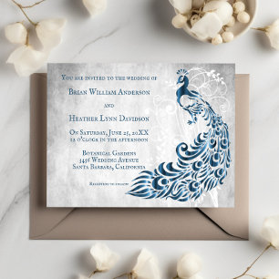 Blue Peacock Leaf Vine Wedding Invitation