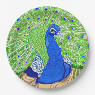Blue Peacock Paper Plate