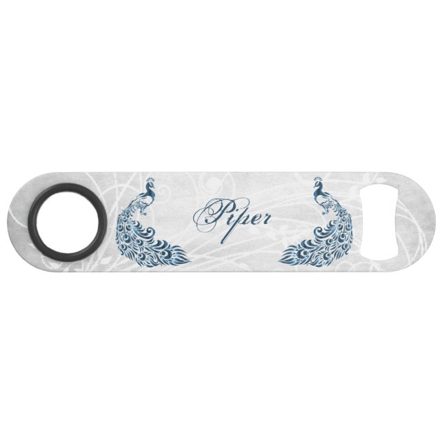 Blue Peacock Personalized Bottle Opener Bar Key (Front (Horizontal))