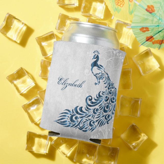 Blue Peacock Personalized Can Cooler (In Situ Summer)