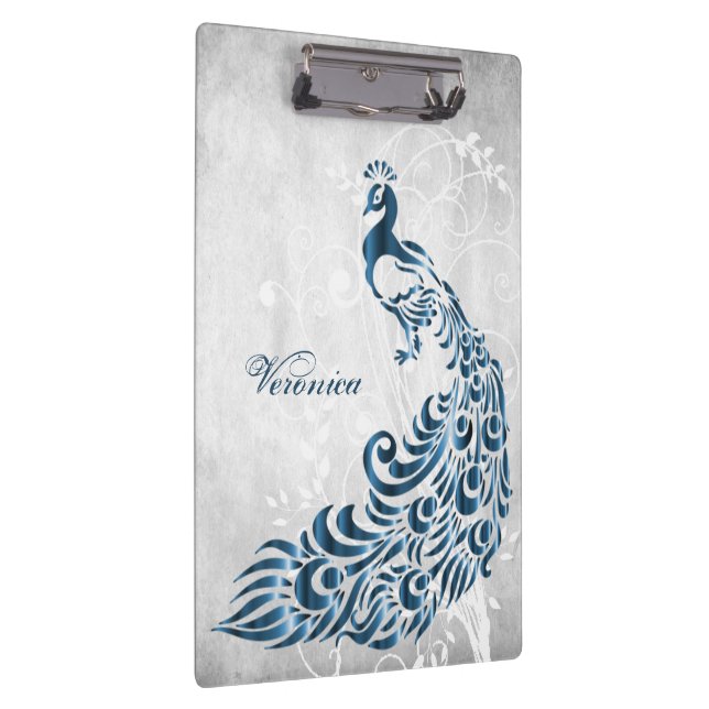 Blue Peacock Personalized Clipboard (Right)
