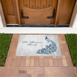 Blue Peacock Personalized Door Mat