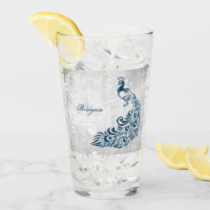 Blue Peacock Personalized Glass Cup