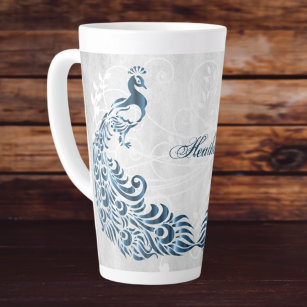 Blue Peacock Personalized Latte Mug