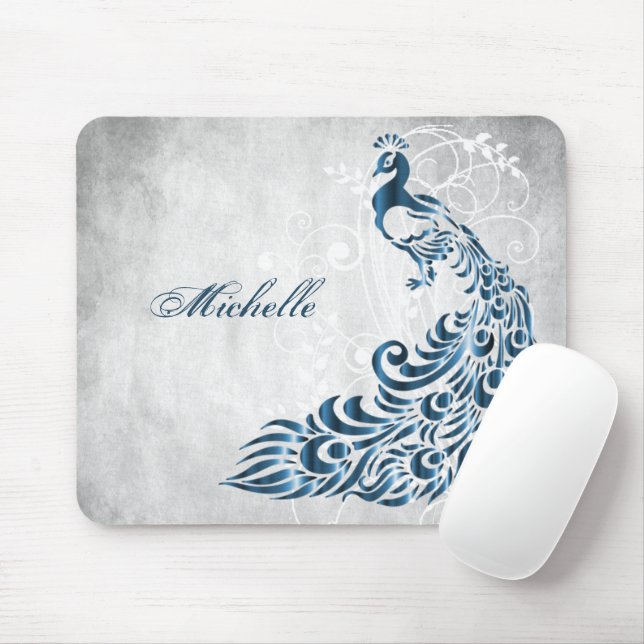 Blue Peacock Personalized Mousepad (With Mouse)