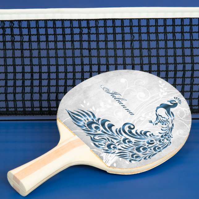 Blue Peacock Personalized Ping Pong Paddle (Insitu)