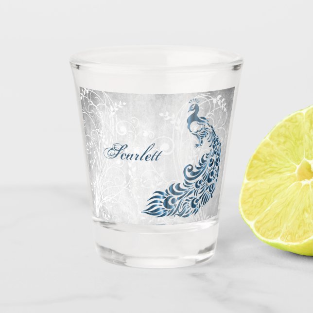 Blue Peacock Personalized Shot glass (Front)
