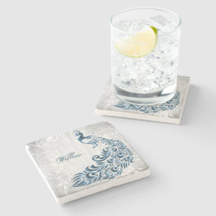 Blue Peacock Personalized Stone Coaster