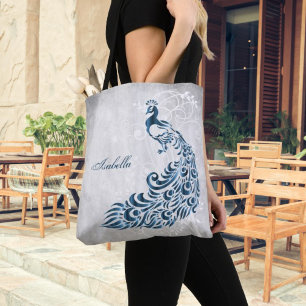 Blue Peacock Personalized Tote Bag