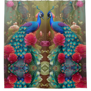 Blue Peacock, Pink Rose Garden