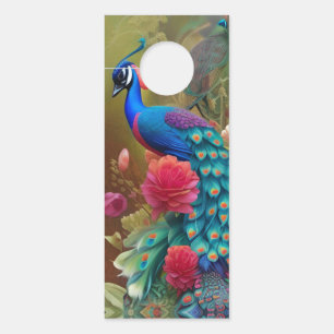 Blue Peacock, Pink Rose Garden DO NOT DISTURB Door Hanger