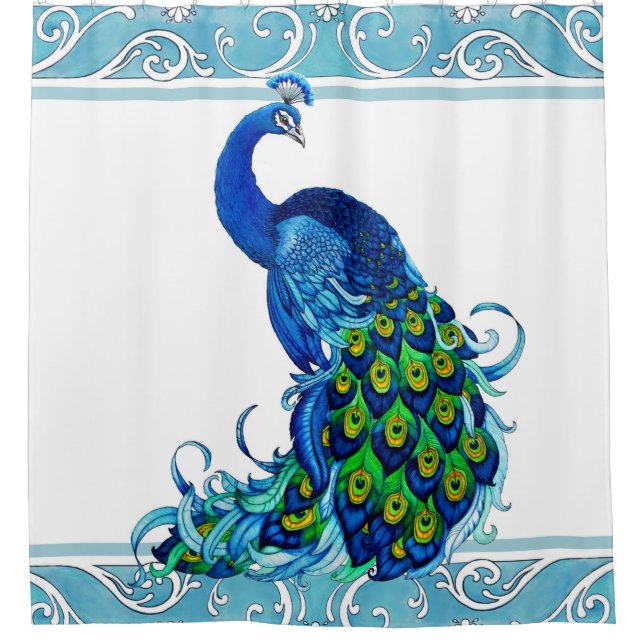 Blue Peacock Shower Curtain (Front)