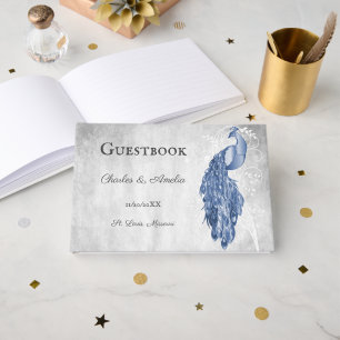 Blue Peacock Wedding Guest Book