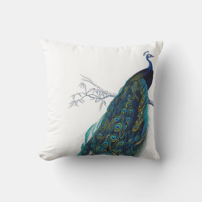 Blue Peacock with beautiful tail feathers Throw Pillow (Front)