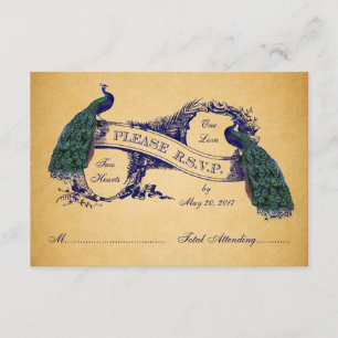 Blue Peacocks Vintage Wedding CARD RSVP