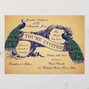 Blue Peacocks Vintage Wedding Invitations