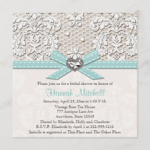 Blue Pearl Lace Diamond Bridal Shower Invitations