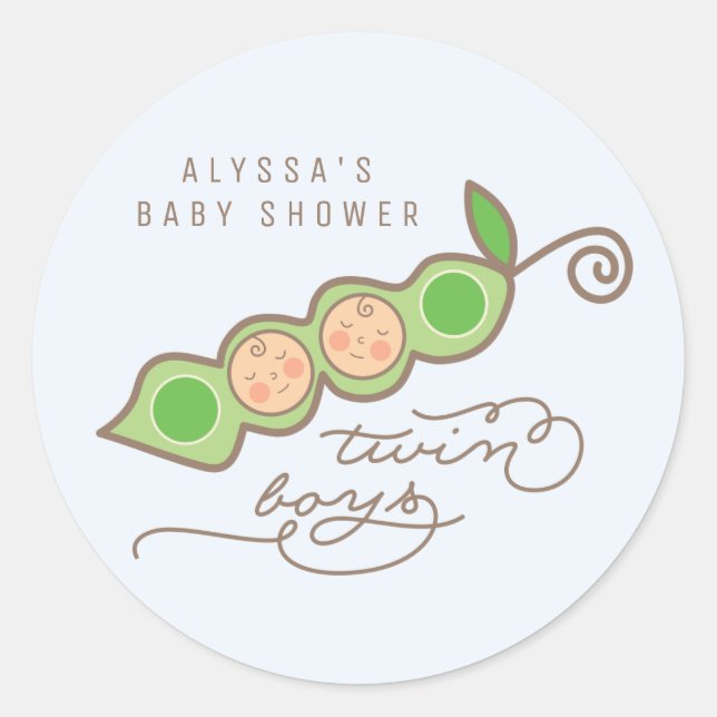 Blue Peas in a Pod Boy Twins Baby Shower Sticker (Front)