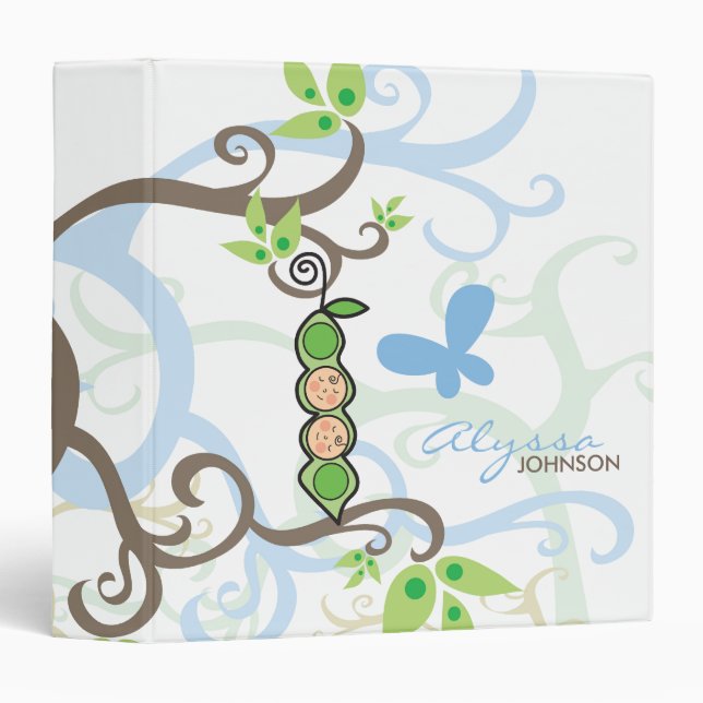 Blue Peas in a Pod Cute Boy Twins Pregnancy Binder (Front/Spine)