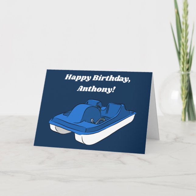 Blue Pedal Boat Custom Message Birthday Card (Front)