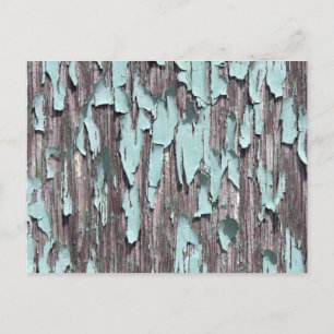Blue peeling paint on wood postcard