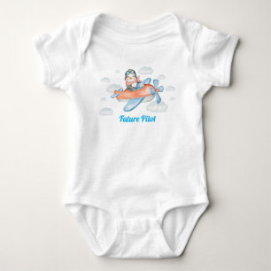 Blue Penguin Animal Airplane Pilot Baby Bodysuit