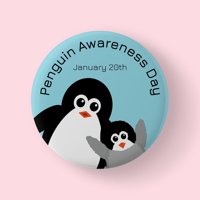 Blue Penguin Awareness Day 2 Inch Round Button (Penguin)