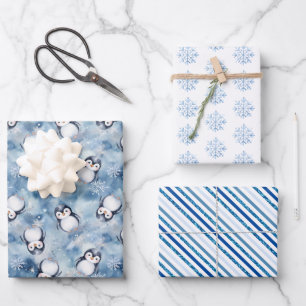 Blue Penguin Baby Shower Gift Wrap Sheets